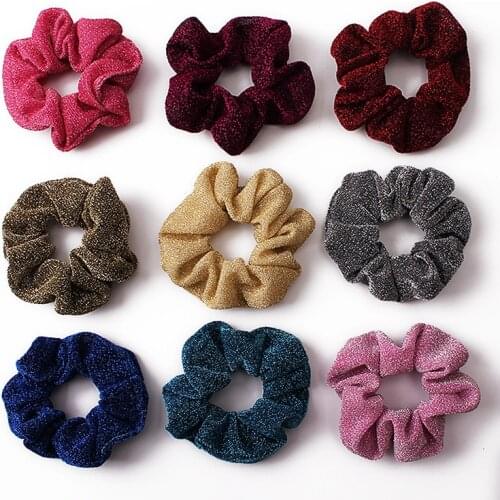 New Fashion large Gold yarn Women Solid Color Elastic Hair Bands Sweet Simple Colors Dance Scrunchie Girls Hair Accessories
