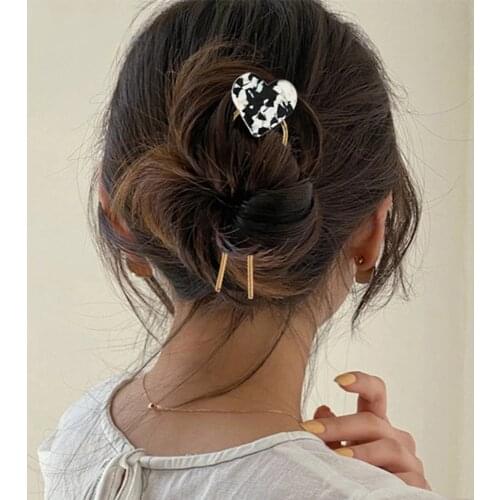 Cow Pattern Hair Pin Stick U Shaped Metal Hair Clips Heart Hair Sticks Pins For Headwear Women Girls DIY Hairstyle Accessories