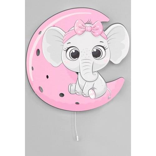 Sitting Moon Pink Elephant Wooden Design Lighting Decorative Modern Bedroom Wall Lamps Led Light Night Light 2021 Model 005