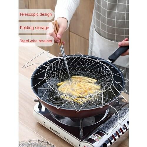 Foldable Frying Net Basket Frying Basket Stainless Steel Household Kitchen Drain Screen Filter Screen Frying Screen