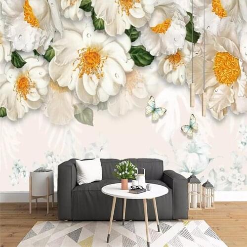 Modern minimalist fresh hand-painted floral sofa wall professional production wallpaper mural custom photo wall