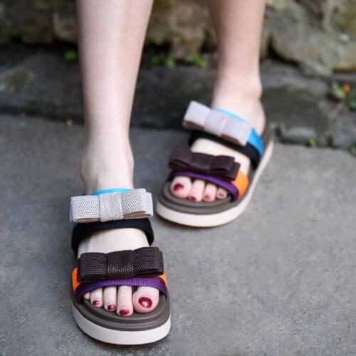 Artmu Sports Womens Slippers Platform Casual Slippers Summer Outside Wear Butterfly-knot Mixed Colors Slippers Half Slippers