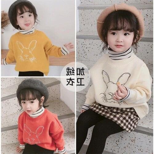 Girls' Sweater Cartoon Rabbit Mock Two-Piece Fleece Thick Tops Coat 20 Winter New Style Childrenswear 3-8-Year-Old