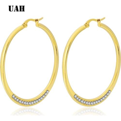 UAHCrystal Round Hoop Earrings Twisted Gold Color For Women Party Wholesale Top Quality