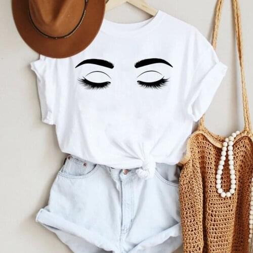 2021 Women Style Ladies Printing Eye Eyelash Fashion Cartoon Summer Lady Print Tee Stylish T Top Tshirts Clothes T-Shirt