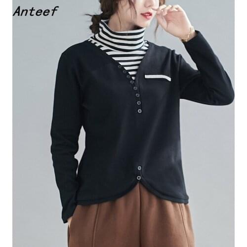 Cotton plus size vintage autumn winter casual loose tops tee t shirt women t-shirt ladies tshirt clothes 2021 streetwear