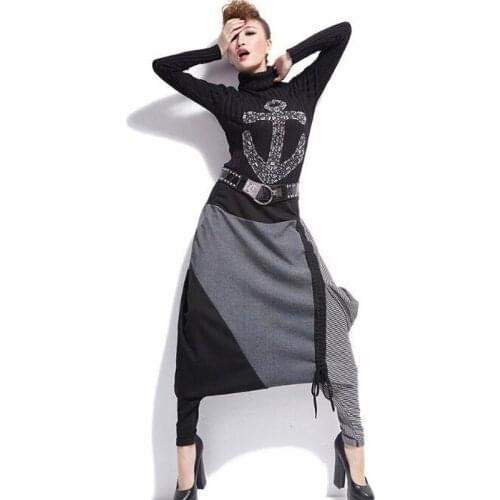 Women Elastic Waist Baggy Low-Crotch Trousers Pockets Irregular Gothic Long Pantalon Hip-Hop Harem Pants Plus Size SHIERXI