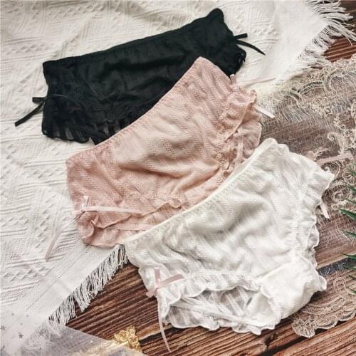Women Cotton Underwear Sexy Lace Panties Low Waist Seamless Pure Color Panties Fashion Bow Comfort Briefs Female Thread Lingerie