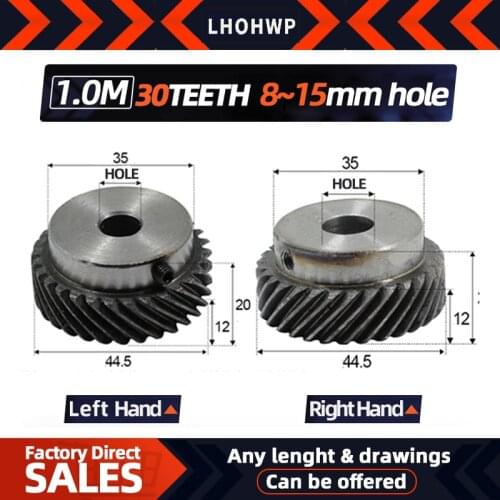 2pcs left helical gears 1M30Teeth inner hole 8/10/12/14mm 90 degree transmission high torque steel gear