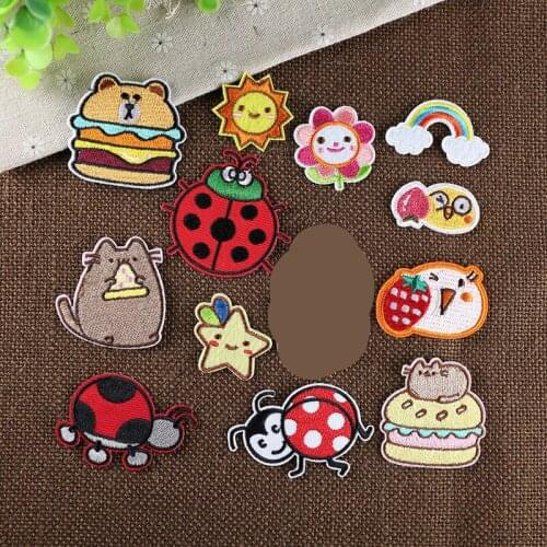20pcs/lot Embroidery Patches Letter Clothing Decoration Rainbow Flower Ladybug Tortoise Burger Diy Iron Heat Transfer Applique