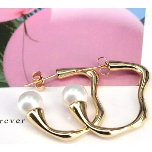 5 Pairs, Fashion Metal Gold Geometric Circle Natural Freshwater Pearl Stud Earrings for Women Girl Gift Active Restock requests