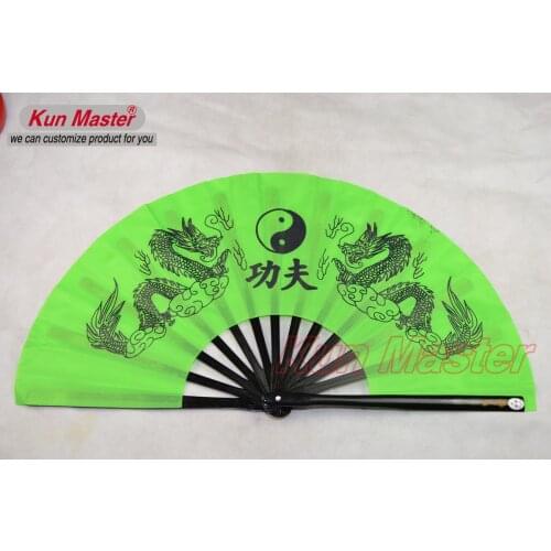 Bamboo Kung Fu Fighting Fan, Martial Arts Practice Performance Fan,Wu Shu Fan, Double Dragon (green)