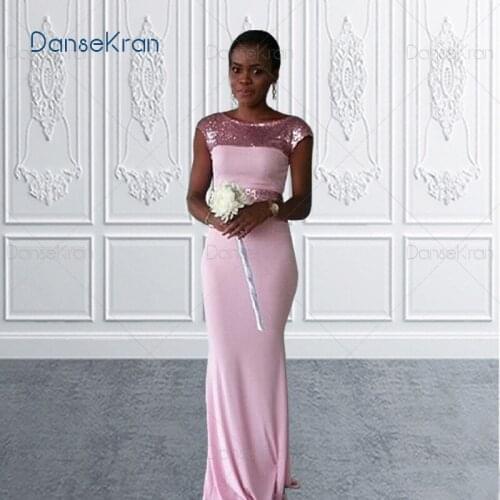 Shiny Pink Sequin Mermaid Bridesmaid Dresses for Black Girl Cap Sleeve Wedding Party Dresses Maid of Honor Satin Long Party Gown