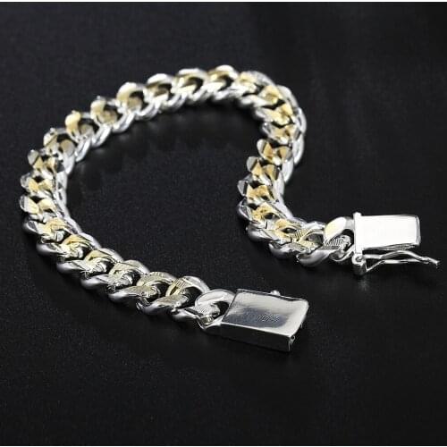 Hot 925 sterling silver classic 10MM chain Square buckle gold Bracelet for women man Wedding party Holiday gifts fashion Jewelry