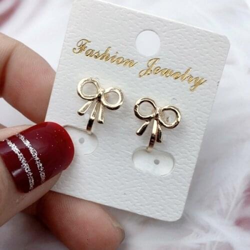 Grace Jun New Spring Cute Bow-knot Gold Color Clip on Eearrings No Pierced for Girl Fashion Popular Student Earrings Best Gift