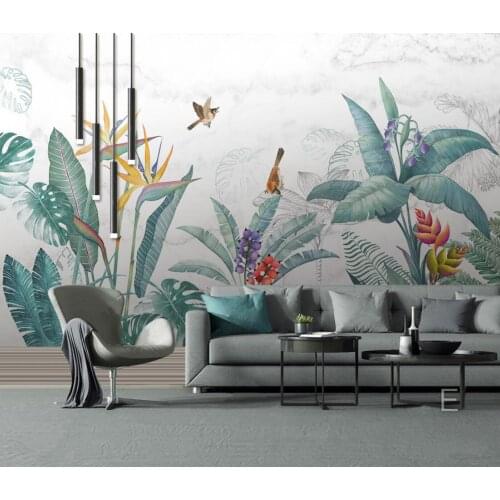 Custom size mural neo-tropical plants flowers and birds background mural home decoration living room bedroom mural 3d wallpaper