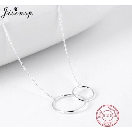 Trendy 925 Sterling Silver Jewelry Necklace Simple Double Round Necklaces & Pendants for Women Choker Circle Charm Accessories