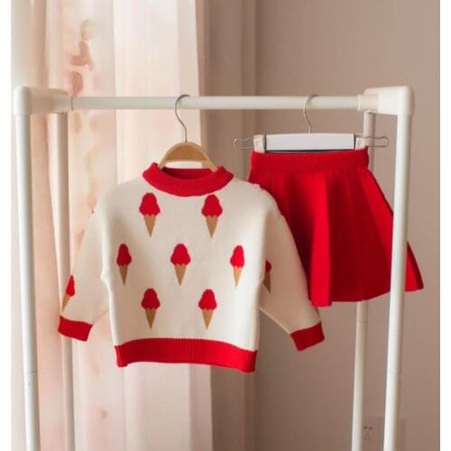 Girls clothes Set Baby knit wear outfits Korean 2019 spring childrens sweater girl ice cream Short skirt Suit 3 4 years costume