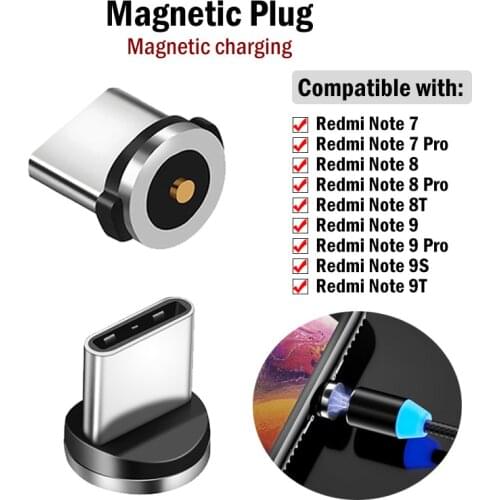 USB Type-C Round Magnetic Charging Plug for Xiaomi Redmi Note 9S 9T 8T 7 8 9 Pro USB C Adapter Magnetic Charging Cable Connector