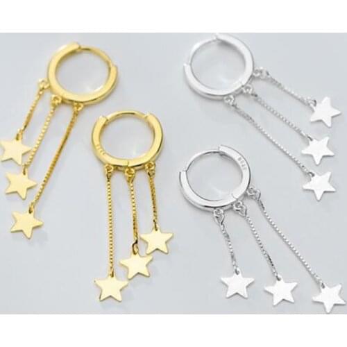 Minar Fashion Gold Silver Colour Round Dangle Earrings for Women Ladies Long Tassel Star Pendant Earrings Fantisy Accessories