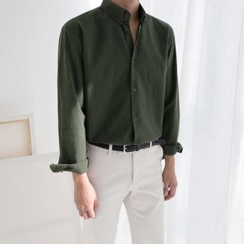 Mens Lapel Shirt Casual Top Fall Long-Sleeved Single-Breasted Solid Color Shirt Mens Shirt Tops