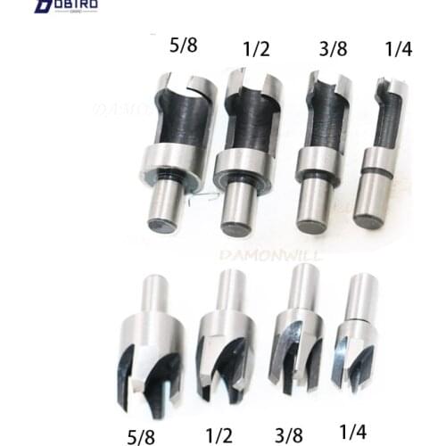 8PCS Drill 5/8" 1/2" 3/8" 1/4" Carbon Steel Woodworking Wood Plug Hole Cutter Drill Bits Set 10MM Shank 6/10/13/16mm Dowel Maker