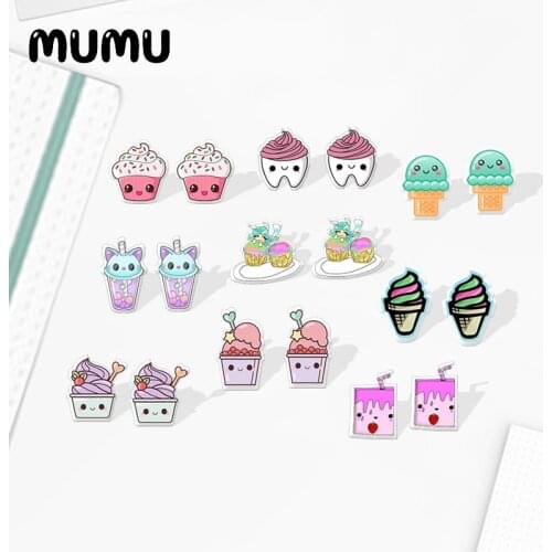 2020 New Kawaii Food Stud Earring Cupcake Acrylic Earring ice cream Handmade Earrings Epoxy Printed Jewelry Children