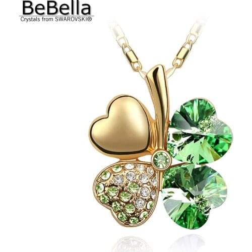 BeBella 7 crystal colors with gold color plated clover necklace made with Austrian Crystals from Swarovski for women gift