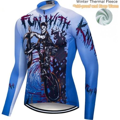 Pro Thermal Fleece Cycling Jerseys Autumn Winter Warm Mtb Long Sleeve Men Bike Wear Spring Summer Cycling Clothing Blue
