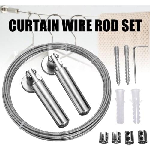 1Set Stainless Steel Curtain Wire Curtain Wire Rod Set Wire Rope Cable Tensioner Curtain Decorative Accessories Mayitr