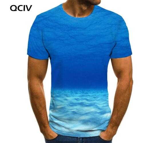 QCIV Brand Ocean T-shirt Men Blue Anime Clothes Painting Funny T shirts Art T-shirts 3d Mens Clothing Punk Rock New Streetwear