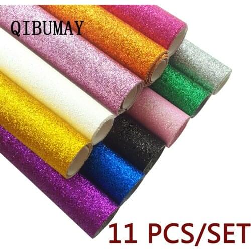 QIBUMAY 11pcs Faux Leather Fabric Glitter Leather Sheet Sequin DIY Hairbow Decoration Handmade Bags Material Synthetic Leather