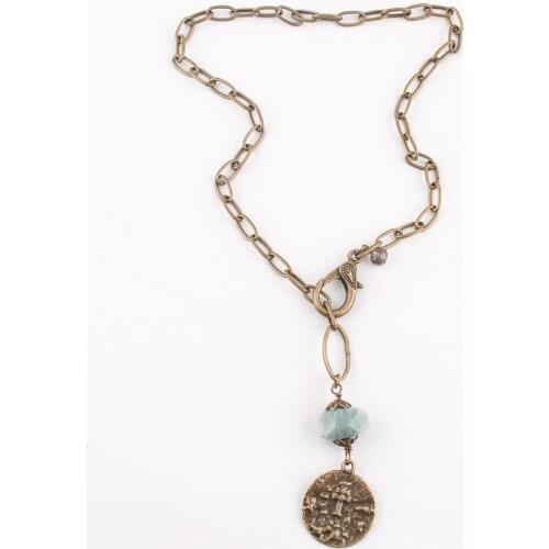 RH Fashion Bohemian Jewelry Accessory Retro Chain Stone Links Metal Round Pendant Necklace Female Boho Gift Drop Shipping