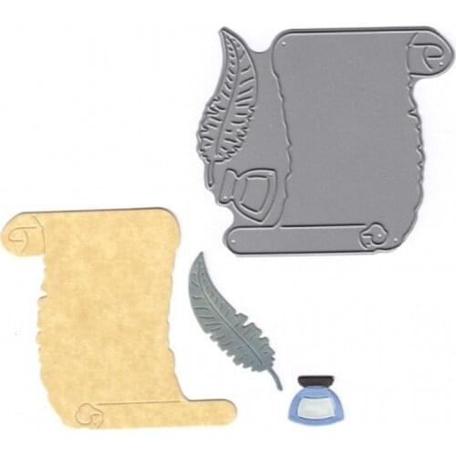 Roll Paper Feather Pen Ink Metal Cutting Dies Stencils for DIY Scrapbooking Decorative Crafts Embossing Paper Cards New 2018 Die