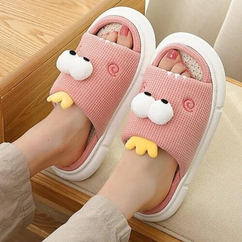Women Slipper Female Open Toe Cartoon Cute House Shoes 2021 Ladies Breathable Comfortable Bedroom Flats Couple Indoors Shoes New