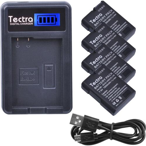 Tectra 4Pcs EN-EL14 EN-EL14a Battery for Nikon D3100 D3200 D3400 D3500 D5200 D5600 P7000 P7700 ENEL14 Battery+LCD USB Charger
