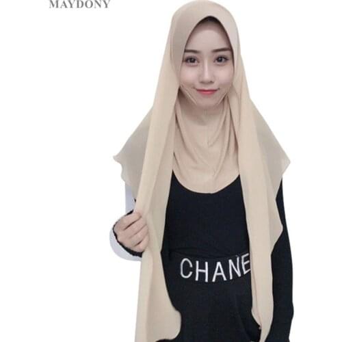 TJ71 New Chiffon Easy Muslim Hijabs Scarf Fashion Headscarf Voile Musulman Solid Bonnet Hijab