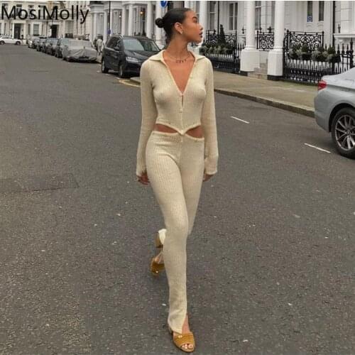 MosiMolly 2021 AW Knit Jumpsuit Romper Sexy Long Sleeve Hollow Out Streetwear Jumpsuit Long Rompers