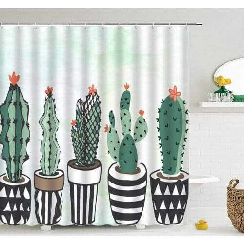 Tropical Cactus Shower Curtain Polyester Fabric Bath Curtain for The Bathroom Decorations Multi-size Printed Shower Curtains