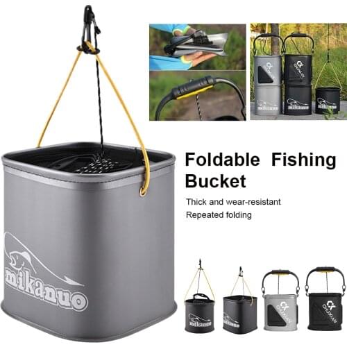 Outdoor Fishing Bucket Collapsible EVA Thick Live Fish Bucket Foldable Fishing Bait Bucket with Rope/Handle Fishing Accessories