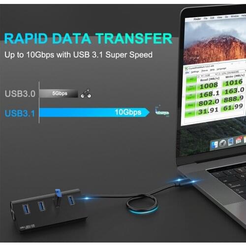 HC421 10Gbps USB 3.1 Gen 2 Type C HUB Adapter 4 Ports Male to Female USB C to USB A Multi Splitter for Laptop PC Accessories