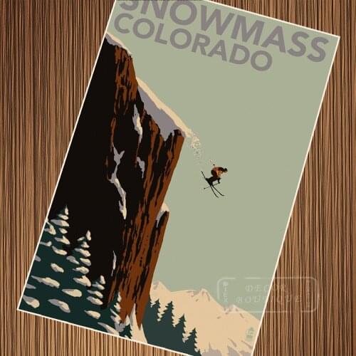 Ski in America Purgatory Colorado Retro Vintage Kraft Poster Decorative DIY Wall Canvas Sticker Home Bar Posters Decoration Magi