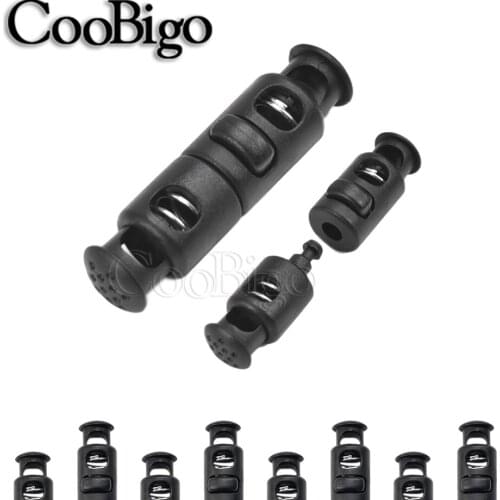 12pcs 2 Hole Plastic Black Cord Lock Toggle Clip Stopper for Shoelace Garment Clothes Hat Paracord Rope Clamp DIY Accessories