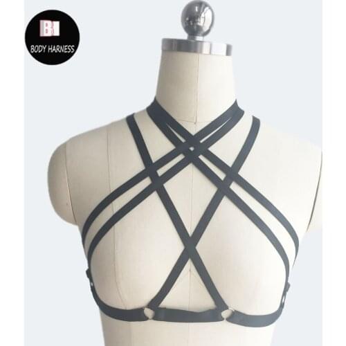 Women fashion Bra Harness Cage Bra Corset Black Bondage Bralette Rose with Heart binding body harness belt cage bra