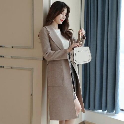 Wool Coat Women Autumn Winter Coat Women Double Sided Long Jacket Elegant Windbreaker Abrigos Mujer Invierno 2020 FX66828 YY1015