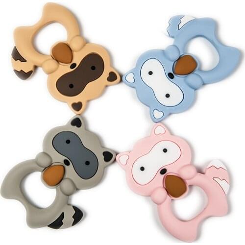 Cute-Idea 1pc silicone raccoon animal cartoon baby soft teether chewable food grade teething handmade DIY baby product pendant