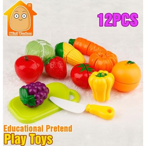 12PCS Cut Vegetables Toy Food Miniature Plastic Fruit Toys Kitchen For Children Pretend Play Kitchen Set