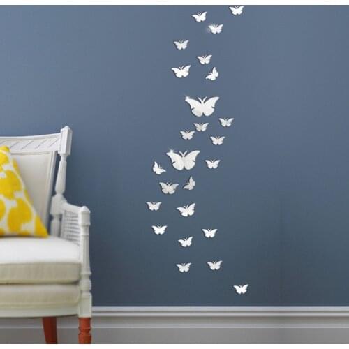 12pcs 3D Mirrors Butterfly Wall Stickers Decal Wall Art Removable Room Party Wedding Decor Home Christmas Multi-piece Package