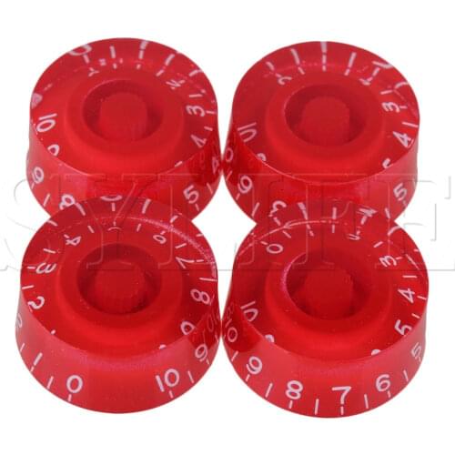 4pcs Red Transparent Speed Control Bell Hat Knob for Left Hand Electric Guitar