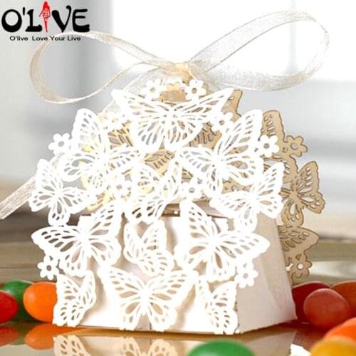 50 Pcs Gift Box Candy Baby Shower Party Favors Bonbonniere White Cardboard Wedding Boxes Sugar Dragees Package Decoration